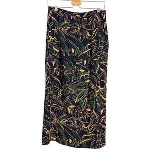 Pendleton Vintage Tropical Botanical Leaf Print Midi Skirt Navy Green Gold Sz 10